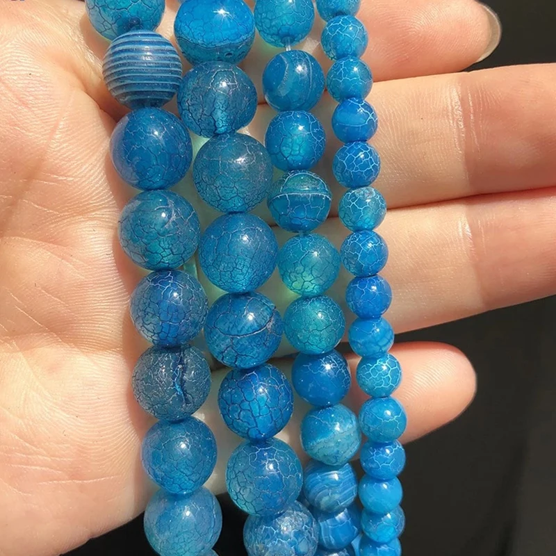 6,8,10mm Round Frost Matte Blue Jade Stone Loose Beads15" For DIY Jewelry Making 