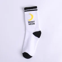 5 пар, женские носки с изображением Луны и букв, эластичные дышащие милые хлопковые носки, NIN668
