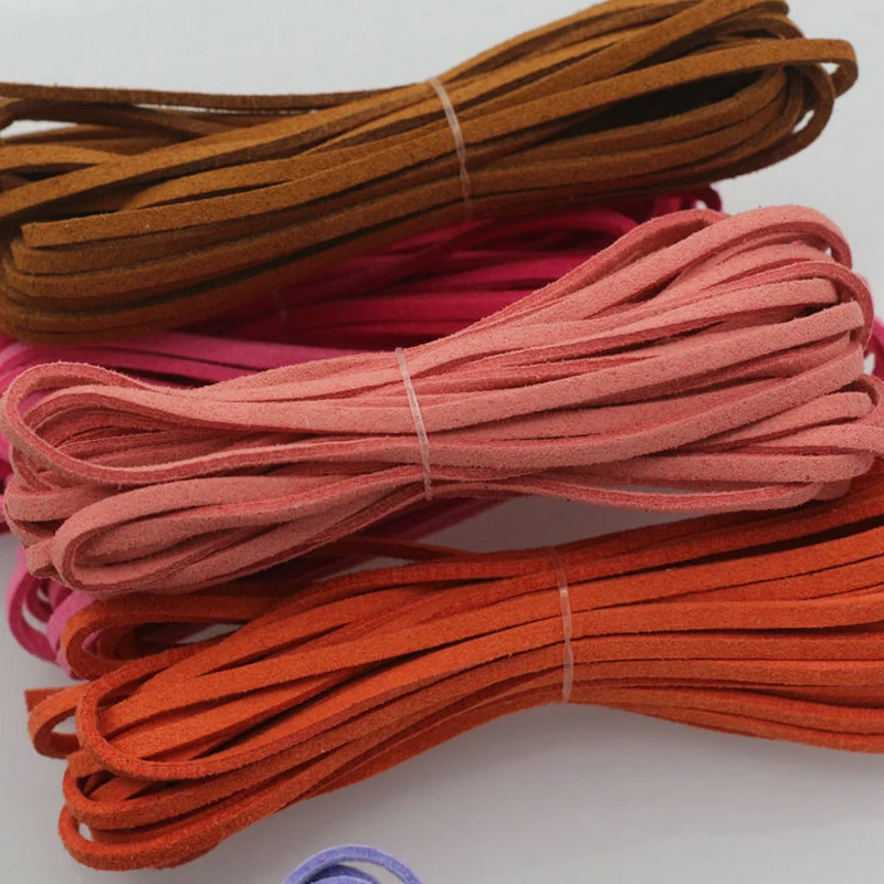 DIY Leather Rope Candy Color Flat Faux Suede Leather Rope Bracelet Necklace Handmade Material 3mm Thickness 5 Meters leather rope supplies
