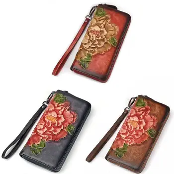 

THINKTHENDO Women Vintage Flower Leather Clutch Long Zipper Wallet Card Holder Purse Handbag Coin Bag