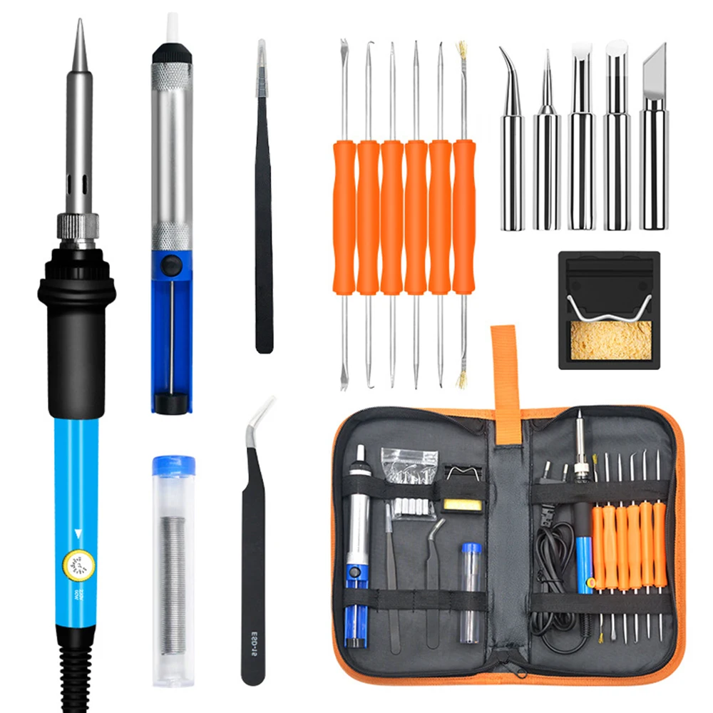 

60W Internal Heating Electric Welding Repair Tools Thermostat Electric Soldering Iron With 5 Tip Adjustable Temperature 19 In 1