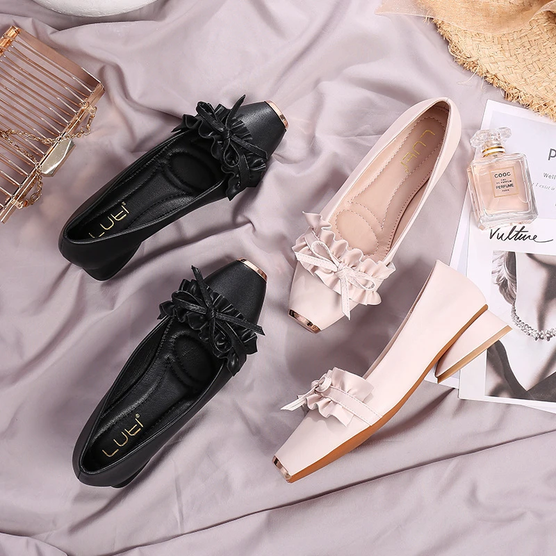 Alpargatas con lazo mujer, bailarinas planas con lazo elegante, punta de metal, cuñas de cerdo, creepers, zapatos individuales de cuero|Zapatos planos de mujer| - AliExpress