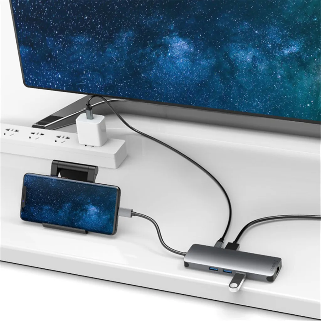 Ouhaobin 9 в 1 концентратор Usb Type C адаптер для HDMI 4 K видео для ноутбука с кардридером Usb быстрая зарядка для мобильного телефона