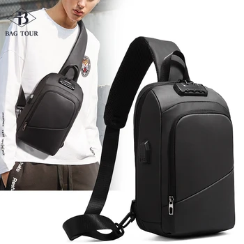 

Coded Lock Chest Bags Packs Tour Men Pens Ipad USB Commuting Urban Water resistant cross-body New Trend tide cool left right