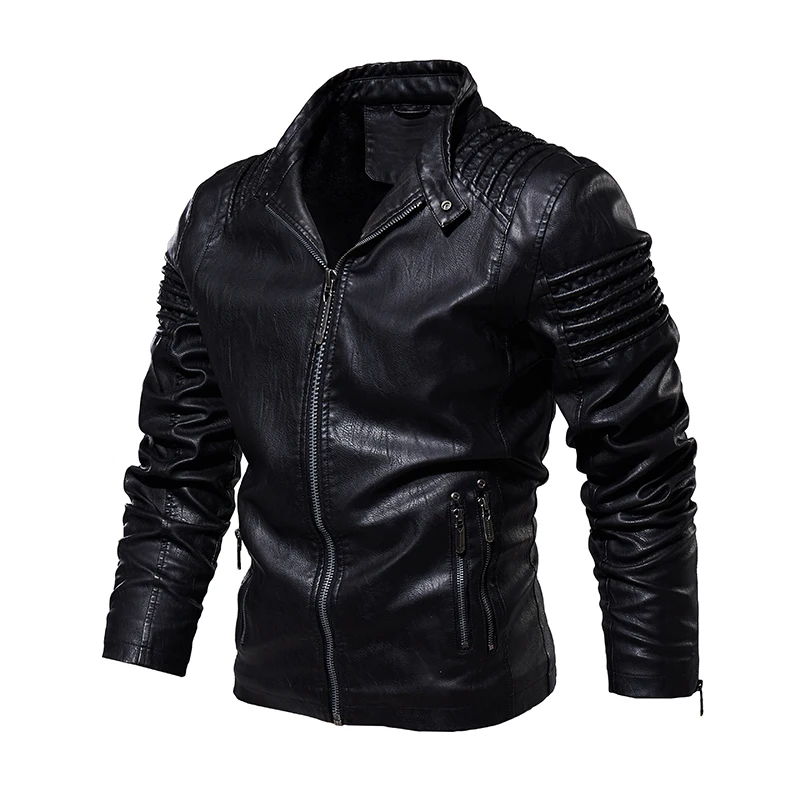 Новинка, осенне-зимняя мужская кожаная мотоциклетная куртка, флисовая куртка из искусственной кожи, теплая бейсбольная куртка из искусственной кожи, большой размер, M-5XL верхняя одежда, куртка-бомбер