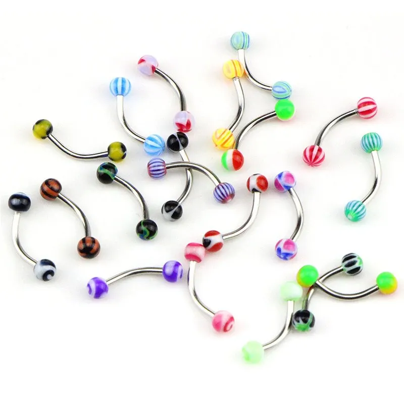 10Pcs/20Pcs Body Piercing Jewelry Acrylic Tongue Rings Nose Barbell Bars Crystal Shiny Body Jewelry