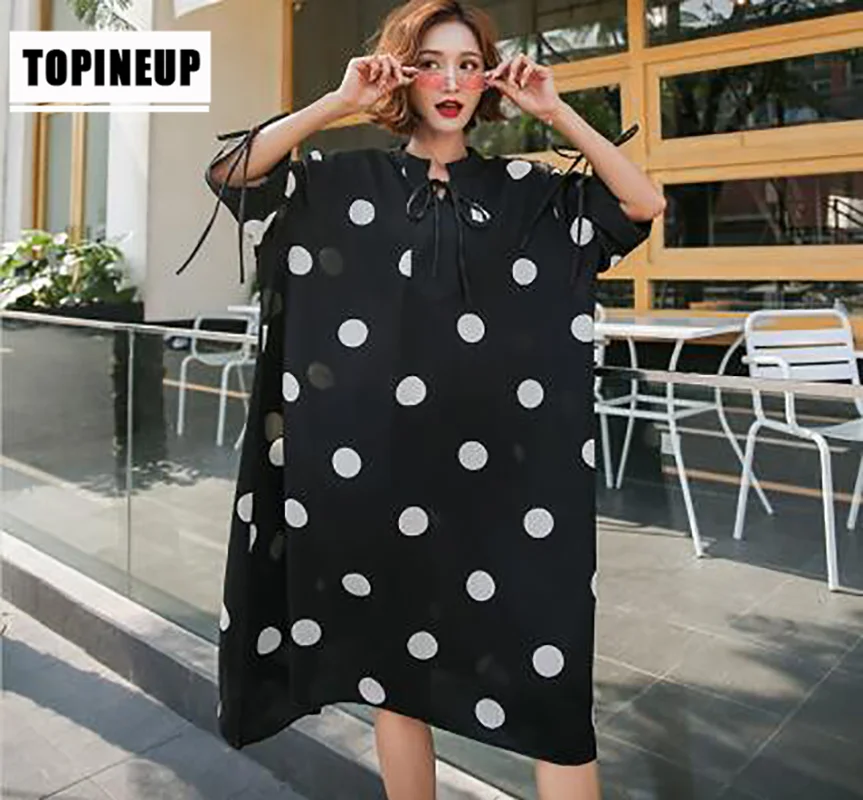 

Plus Size Women Loose Dress 4xl 5xl Summer Sundress Fashion Print Dot Chiffon Female Vestidos String Beach Dress Robe