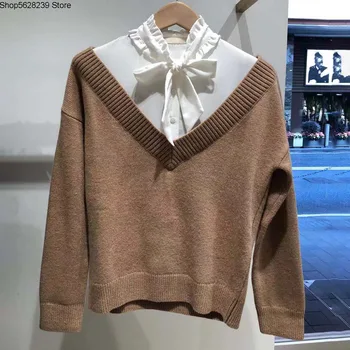 

Law Single 2020 Summer Lotus Leaf Edge Lace Fake Two Piece Splicing Knitting Shirt Women's Wear Sweater 20051