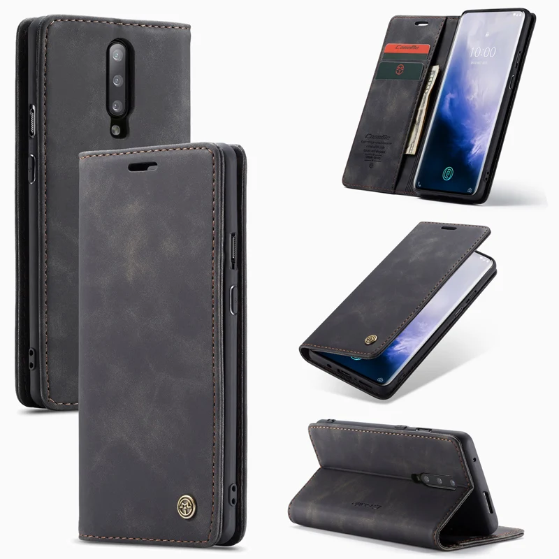 

CaseMe New Retro Business Magnetic Flip Wallet Leather+TPU Anti-fall Phone Case For OnePlus 7 Pro Card Case Cover