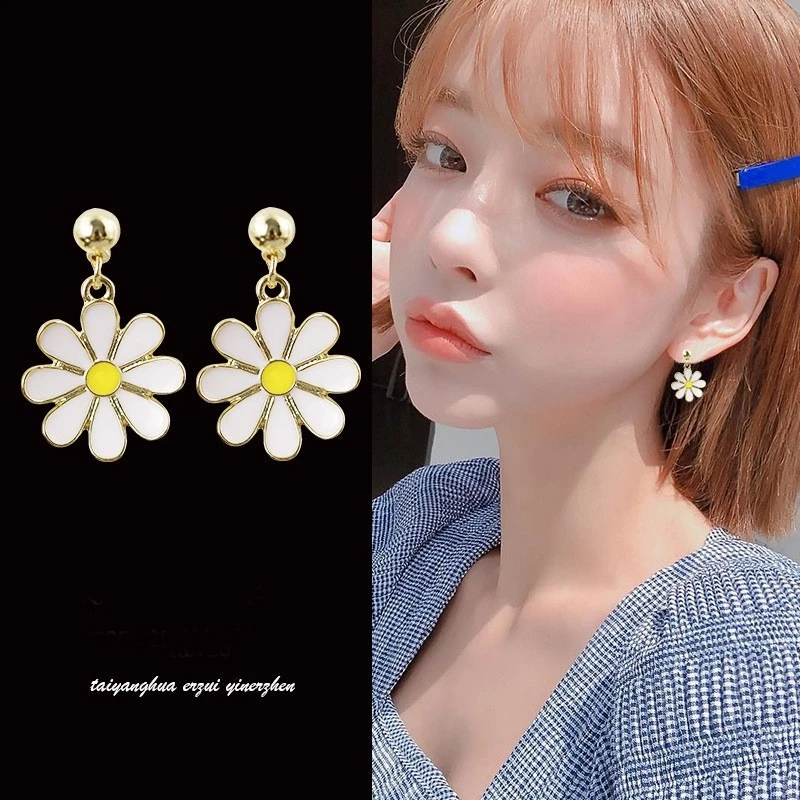 Daisy Yellow Sun Flower Stud Earrings Girl Drop Jewelry Stud Earrings