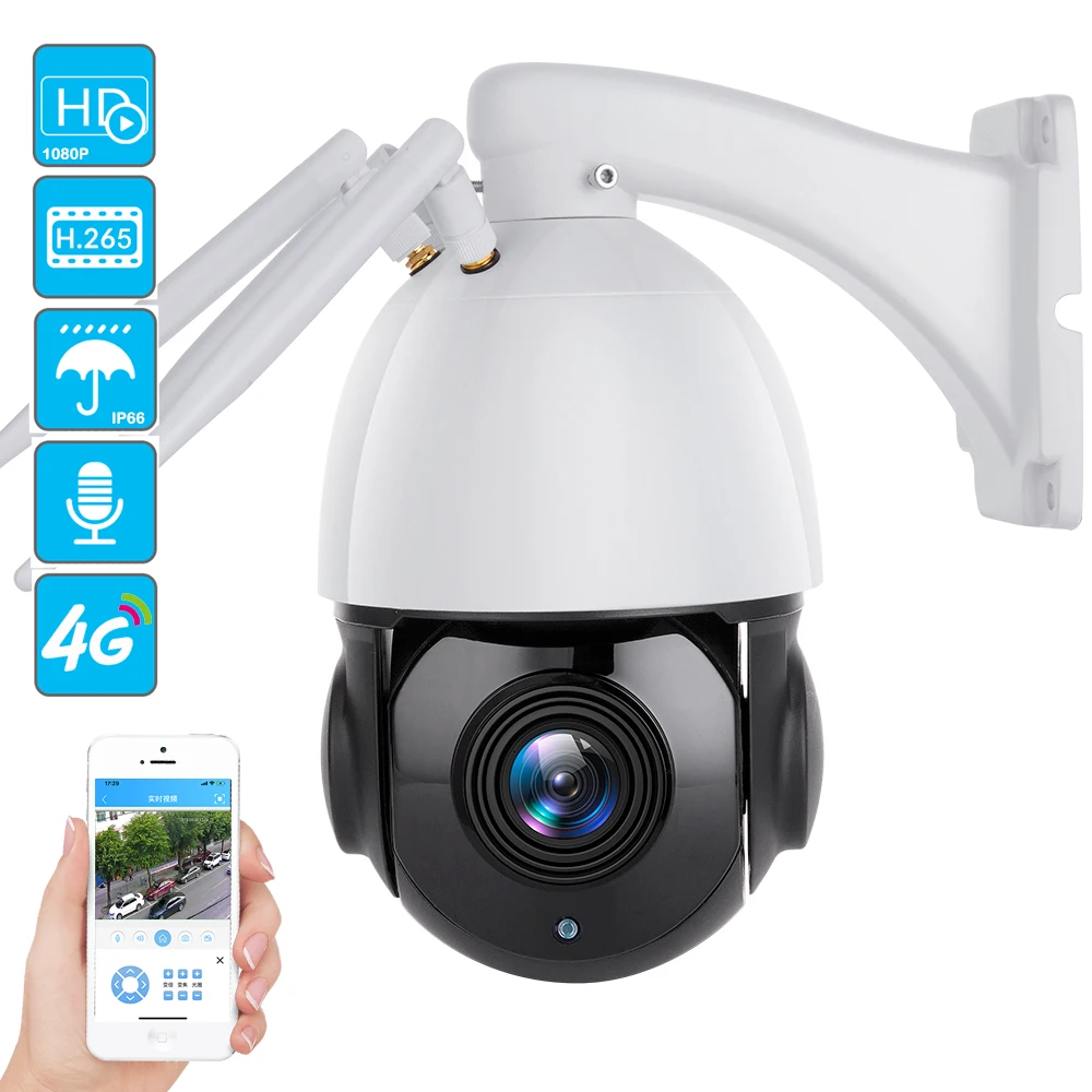 

4G SIM Card Dome PTZ IP Camera Outdoor HD 1080P 18X Zoom / 30X Zoom Two Way Audio Talk Back TF Card Night IR 80m CCTV Camera