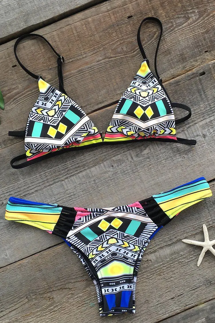 

Bikini2019 Women Triangle Split Print Sexy Bikini Swimsuit Push Up Wire Free Pad Bandage Bikini Set Two Pieces Low Rise Biquini