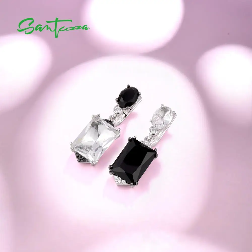 Silver Earrings For Women Pure 925 Sterling Silver Sparkling White Black Crystal Drop Earrings Stunning Fine Jewelry for silver earrings,womens earrings,silver dangle earrings