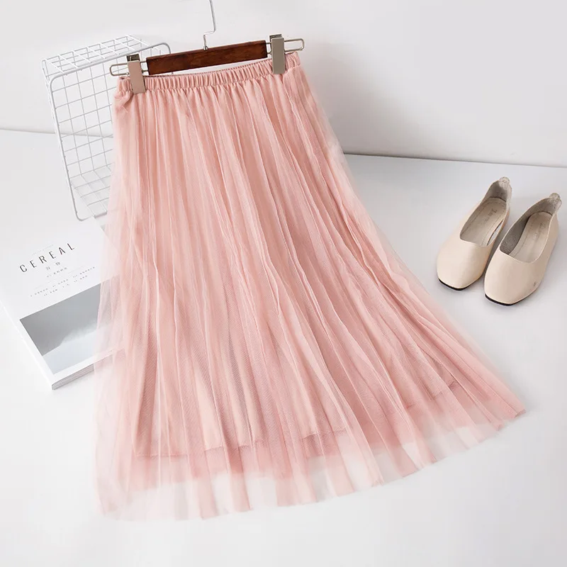 Новая Осенняя сетчатая юбка для женщин в европейском и американском стиле, бальное платье, юбка из органзы, модная юбка, пышная сетчатая юбка, 6 цветов - Цвет: Pink
