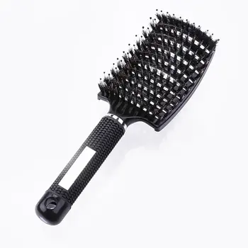 

1PC Women Hairbrush Wild Boar Bristles Fluffy Shape Non-slip Large Curved Massage Comb Wet Curly Detangle Hair Brush For Salon