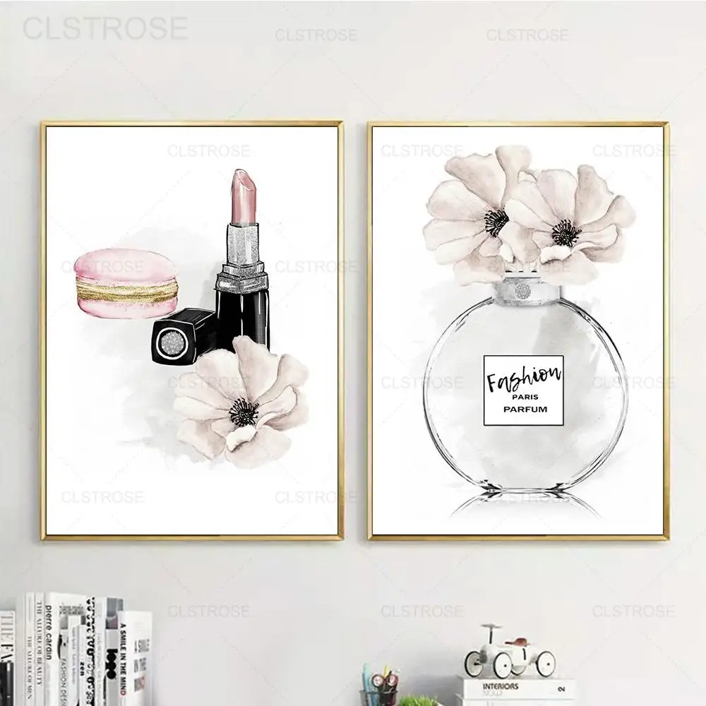 

Paris Perfume Floral Lipstick Book Poster Fashion Wall Art Canvas Painting Nordic Aesthetic Picture for Living Room Decor