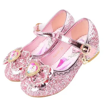 

Children Shoes With High Heels Infant Kids Girls Shoes Pearl Crystal Bling Bowknot Single Princess Shoes Sequins Shining Sandals