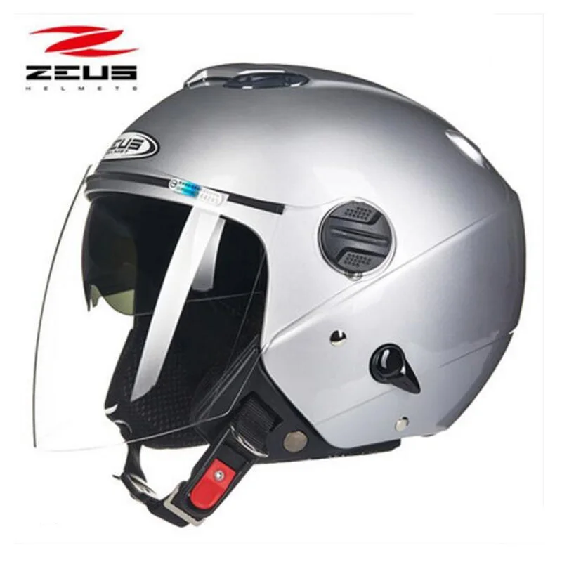 Новинка ZEUS двойные линзы мотоциклетный шлем ZS-202FB ABS Половина лица 3/4 защитные мотоциклетные шлемы внутренние солнцезащитные очки с PC козырьком - Цвет: Серебристый