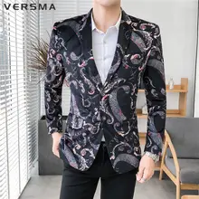 VERSMA корейские облегающие черный мужской костюм, Блейзер костюм с рождественским рисунком блейзеры для мальчиков, Винтаж отдых пиджак 5XL дропшиппинг