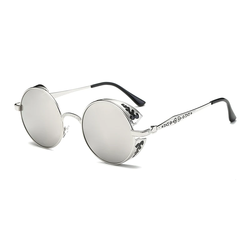 Металлические круглые стимпанк Солнцезащитные очки для мужчин и женщин, модные очки, фирменный дизайн, ретро оправа, Винтажные Солнцезащитные очки, высокое качество, UV400 - Цвет линз: Белый