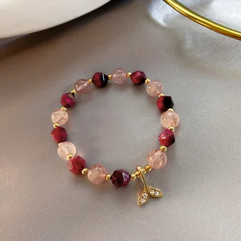 

South Korea Sweet Lucky Fishtail Agate Crystal Bracelet Women's GIRL'S Heart Students Best Friend Natural Stone Simple Bracelets