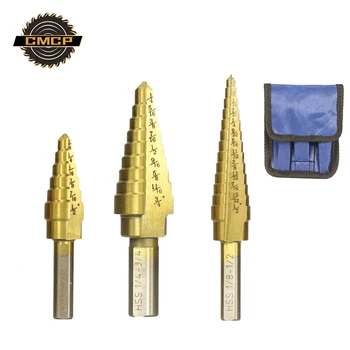 

HSS Step Drill Bit Set Titanium Coated Core Drill Bit Triangle Shank For Wood/Metal Round Shank Hole Cutter For Power Tools