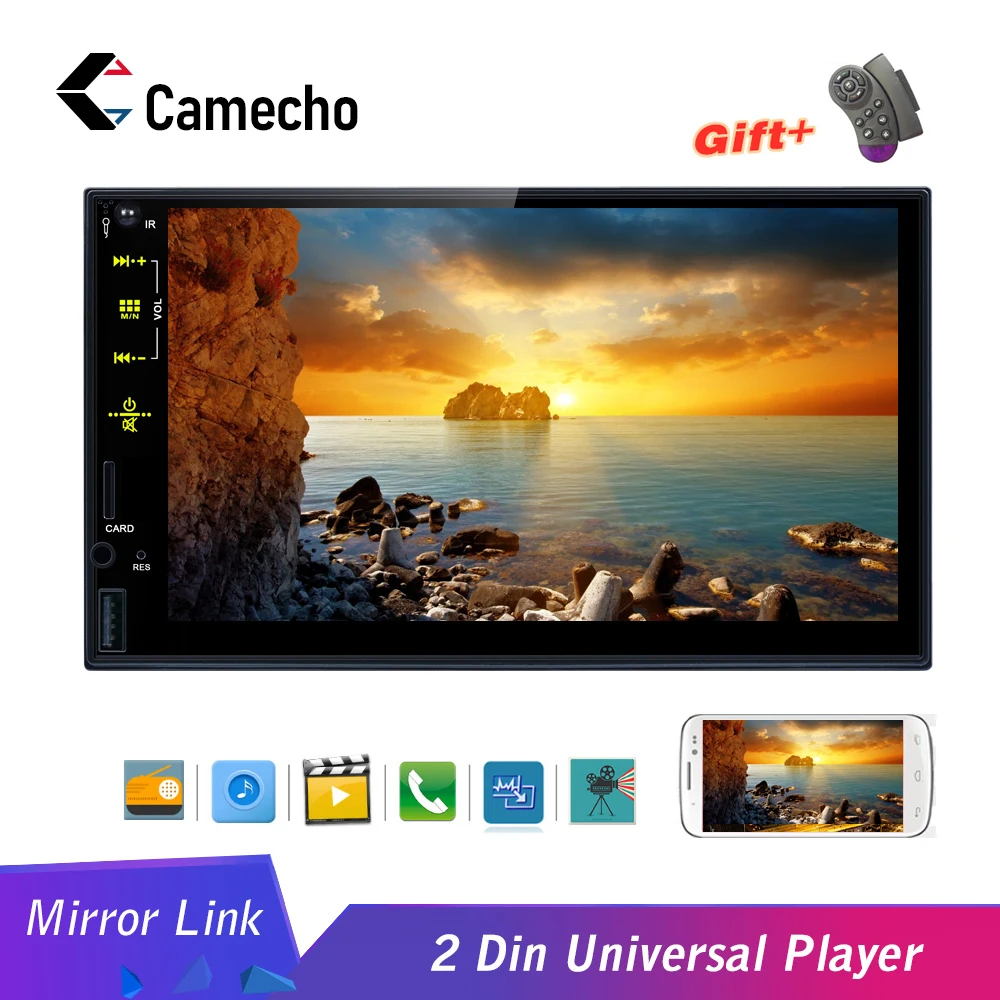 Camecho 2 DIN автомобильное радио Зеркало Ссылка (для телефонов Android) емкостный