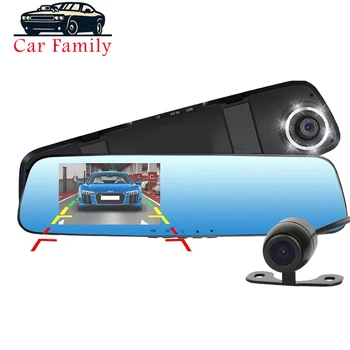 

Full HD 1080P 4.3 inch Dash Cam DVR Dash Camera Mirror Dual Lens Video Recorder Auto Car DVR RearView Camera 6 Led Light
