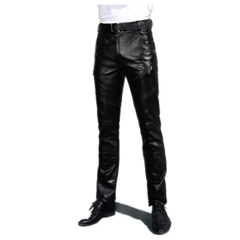 Leather Pants Men Leather Pants Youth Men Genuine With Fleece Thickened Pants Autumn Winter First Layer Cst Layer Cowhide Goatskin