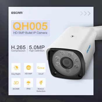 

ESCAM QH005 5MP IP Camera ONVIF H.265 P2P Outdoor Waterproof IR Bullet With Smart Analysis Function Surveillance Security