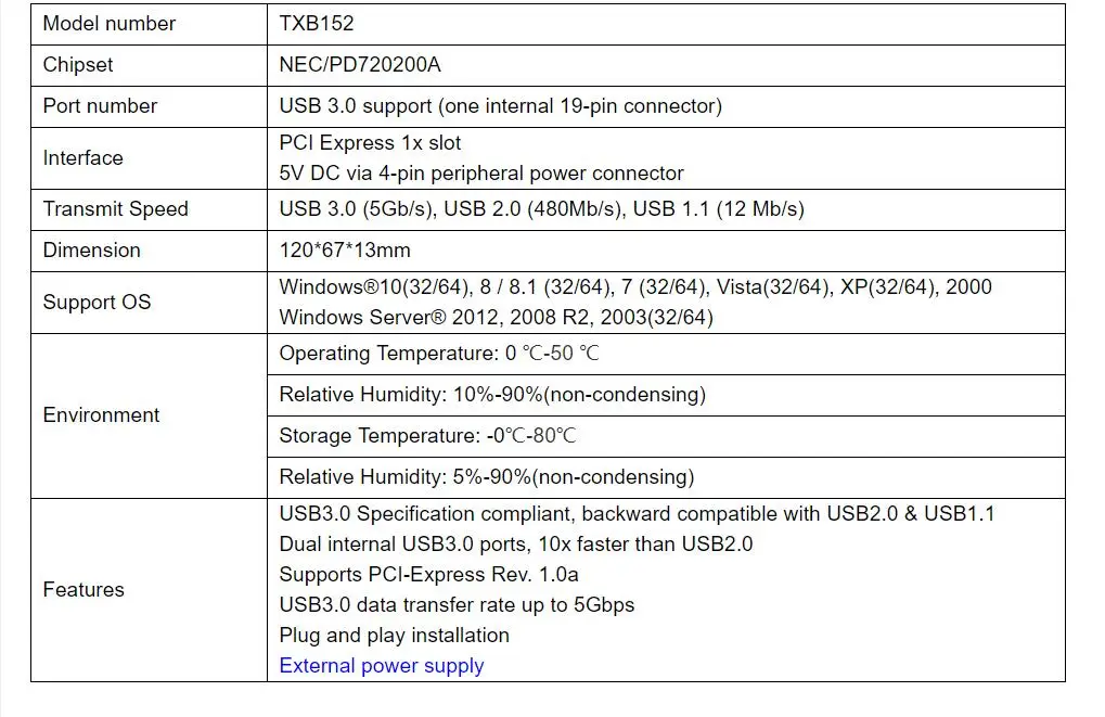 USB 3,0 PCI-E карта расширения адаптер Внешний PCIE на внутренний 20pin разъем PCI-E карта с 4 Pin источник питания TXB152