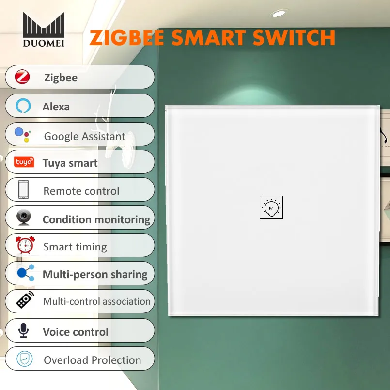 ЕС X86 стандартный 1 банда Zigbee умный светильник переключатель стеклянная