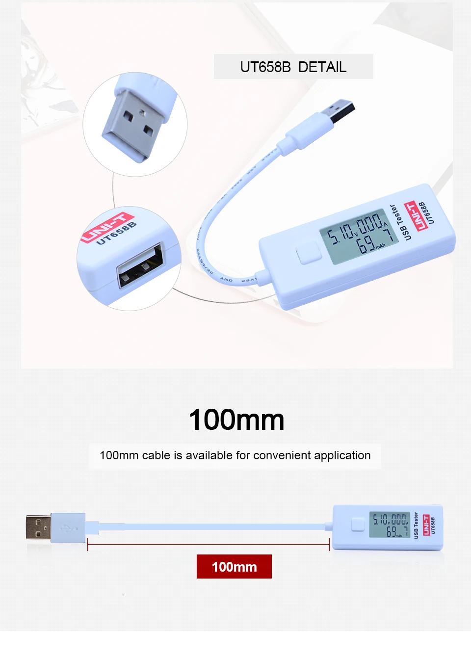 UNI-T UT658 UT658B USB Тестер Вольтметр Амперметр цифровой ЖК-монитор напряжения измеритель тока измеритель емкости 9 в 3 А с подсветкой