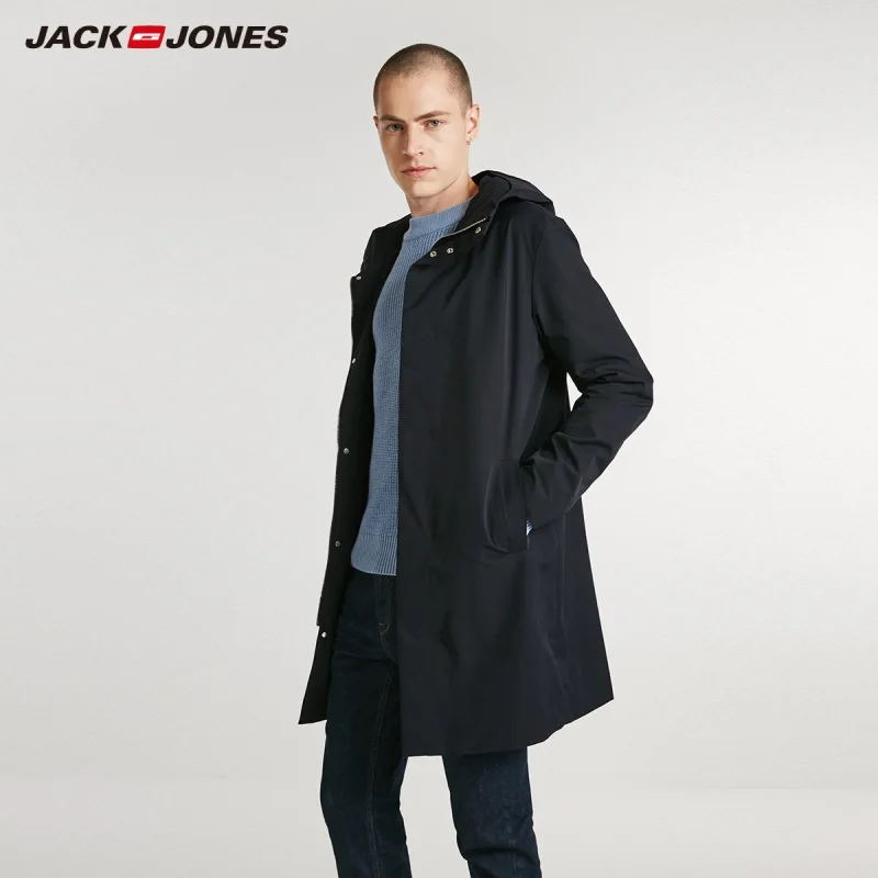 JackJones осеннее мужское бизнес пальто с капюшоном Повседневная куртка длинное пальто 218321553 - Цвет: MIDNIGHT