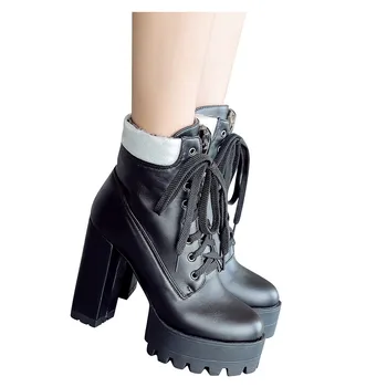 

Sagace Shoes Booties Women Winter Round Toe Lace-up Женская Обувь High Heels Ankle Boots For Women Chunky Platform Big Size
