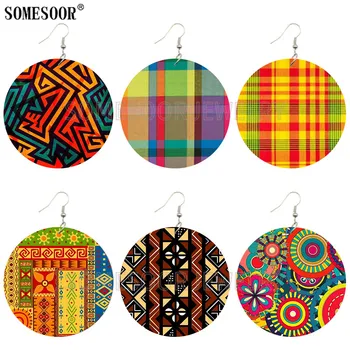

SOMESOOR 2020 Creative Design Fashion Africa Jewelry Bohemian Wooden Both Printing Round Pendants Black Earrings For Women Gifts