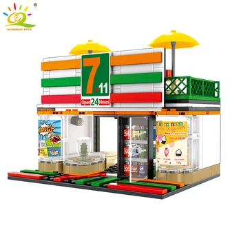 

HUIQIBAO 320pcs City Convenience Store 7-11 Model Building Blocks Street View Architecture Collection Bricks Toys For Children
