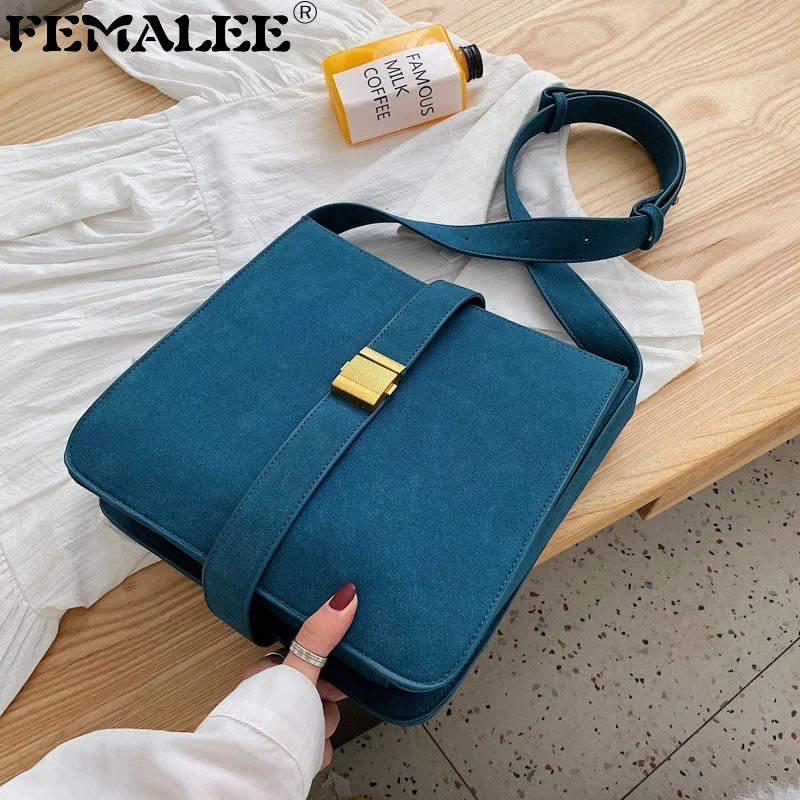 

Large Square bag 2019 Winter Fashion New High Quality Scrub Vintage Women's Designer Handbag Lock Chain Shoulder Messenger bags