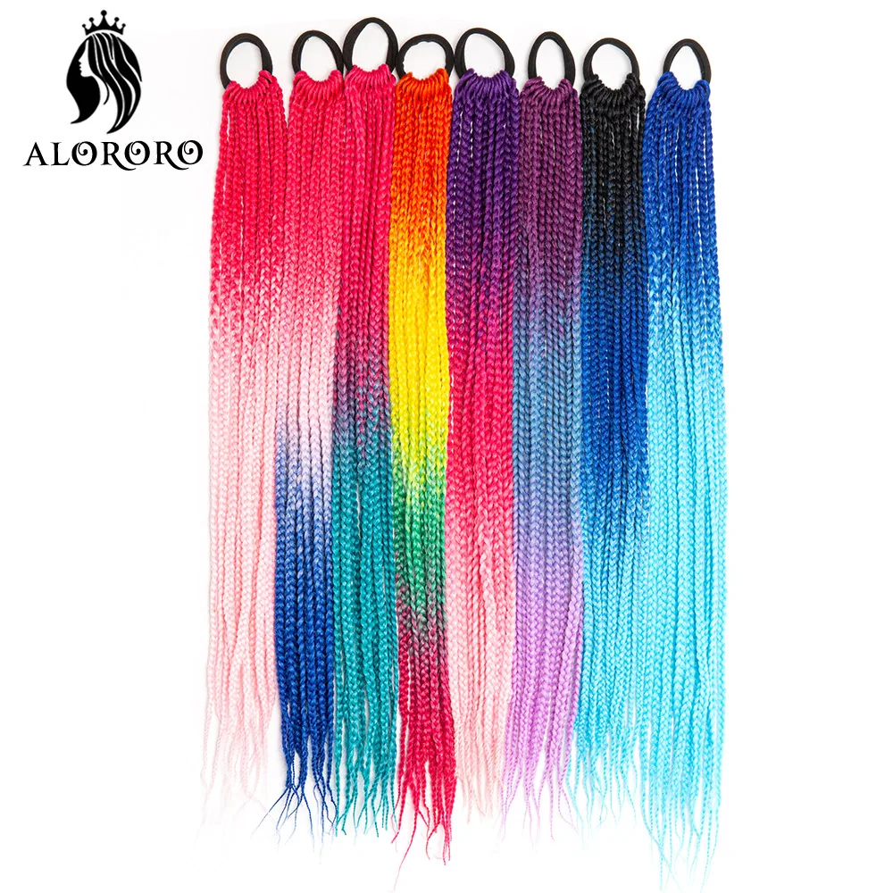 

24 Inch Box Braids Ponytail Extensions WIth Elastic Band Long Straight Synthetic Ponytail Kanekalon Crochet Hair Ponytail