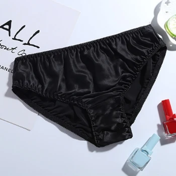 

Women Silk-like Satin Panties Bikini Underwear Breathable Solid Color Briefs FS99