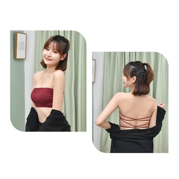 

Style strapless back bra concealed bra with breast pad anti walk underwear female thread breast wrapping