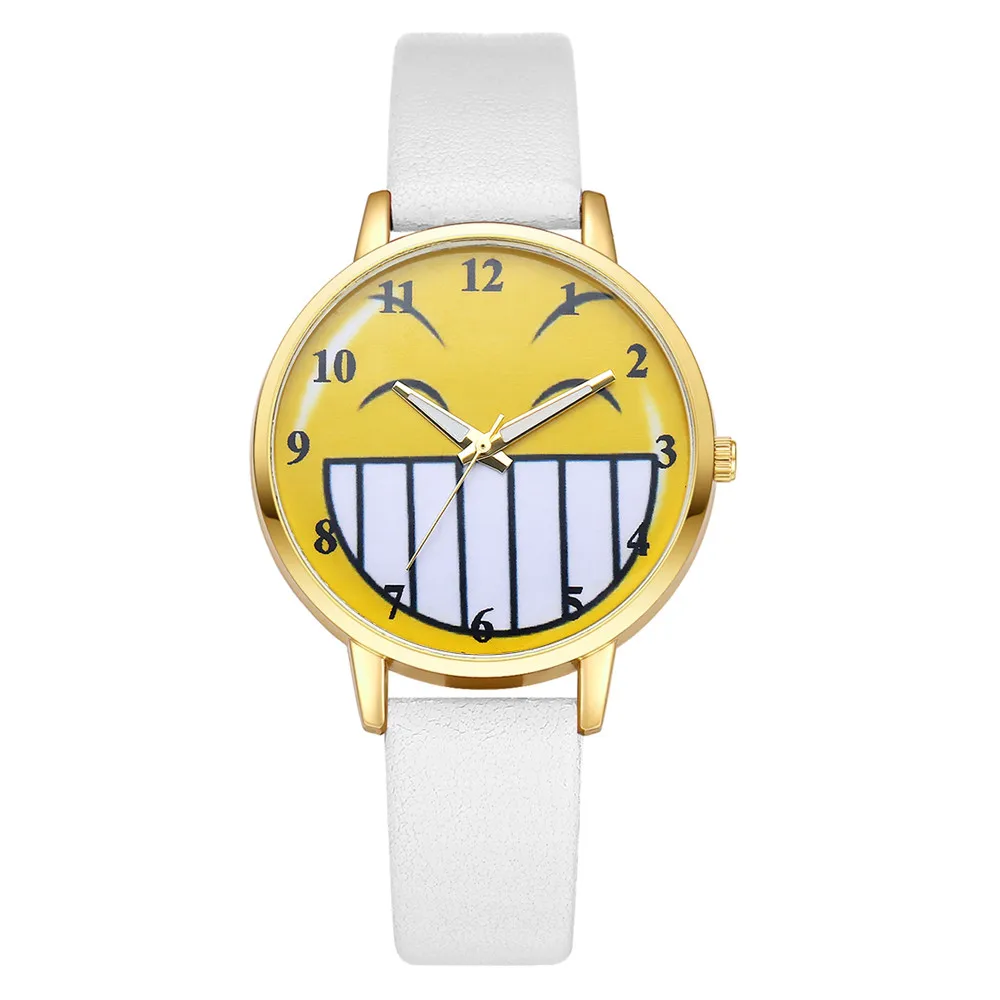 

Women Watch Montre Femme Bayan Kol Saati Hot Sale Neutral Cute Expression Fashion Leather Quartz Wrist Watch Wristwatches 533
