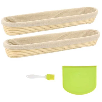 

2 Pack of Baguette Banneton Bread Proofing Basket and Linen Liner Set with Solicon Brush Dough Scraper 17 Inch