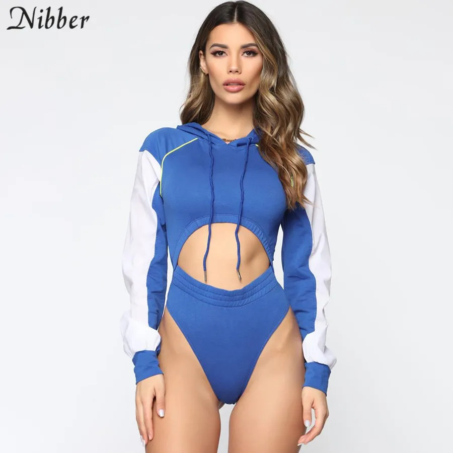 

Nibber autumn cotton hollow bodysuits casual Active Wear2019hot sale Reflective strip Patchwork long sleeve Slim bodysuits mujer