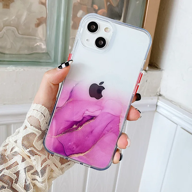 Watercolor Painting Marble Phone Case For iPhone 13 12 11 Pro Max XR XS Max X 7 8 Plus 11 12 13Pro Bumper Shockproof Clear Cover
