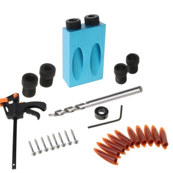 

Woodworking Pocket Hole Jig Kit Angle Drill Guide Set Hole Puncher Locator Tools 448A