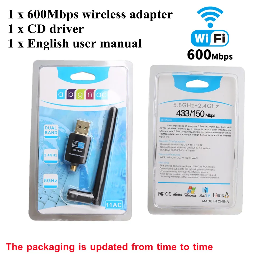 lan to mobile adapter USB Wifi 2.4GHz + 5.8GHz Wi-fi Thu Tốc Độ Cao 600Mbps Ăng Ten Wi-fi Không Dây Máy Tính Mạng 802.11ac pc wifi adapter Network Cards