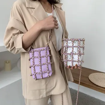

2020 Summer Women Transparent Small Square Bag Phone Messenger Bag For Girls PU Leather Money Wallet Mini Chain Bags