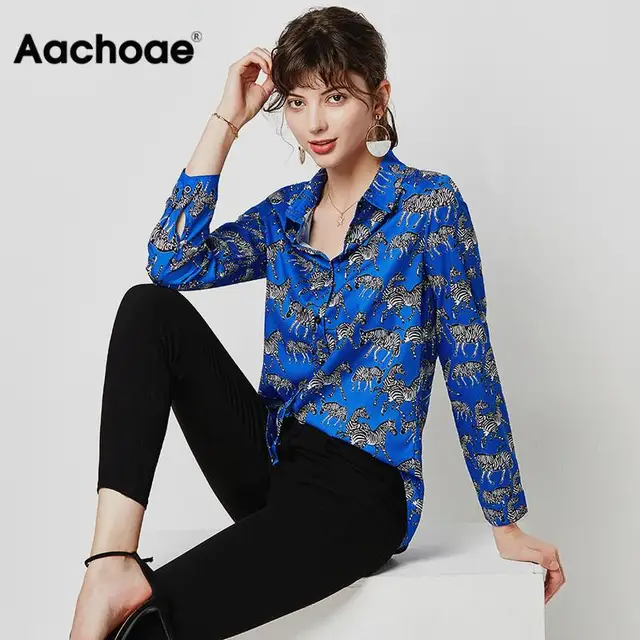 US $7.79 Fashion Animal Zebra Print Women Blouses 2020 Loose Leisure Long Sleeve Blouse Shirt Turn Down Coll