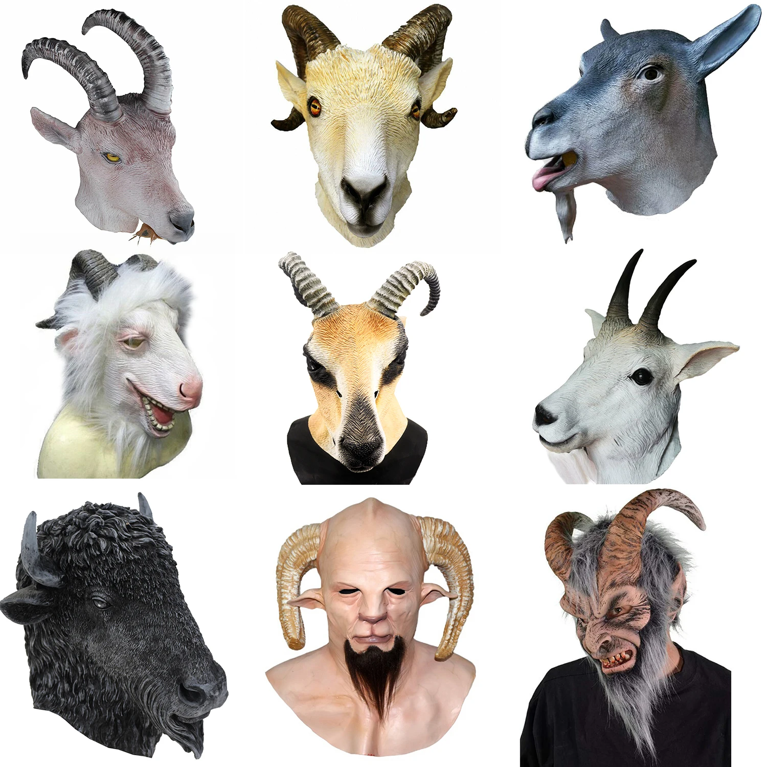 BROWN farm Animal Head Party Halloween Prop Fun Photography Mask Latex GOAT 